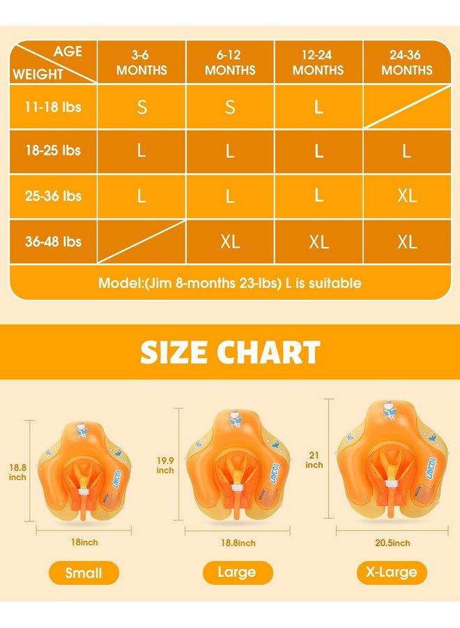LAYCOL Baby Swimming Float Inflatable Baby Pool Float Ring Newest With Sun Protection Canopy Add Tail No Flip Over For Age Of 3 36 Months (Orange L) - Image 5