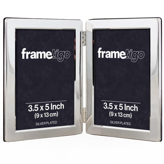 Silver Plated Flat Edge Double Photo Frame 35x5 9x13cm Photo Size Portrait Orientation Real Glass Window Traditional Silver Picture Frames Tarnish Resistant