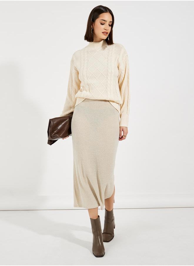 Styli - Regular Fit Regular Length High Neck Cable Knit Sweater - Image 1