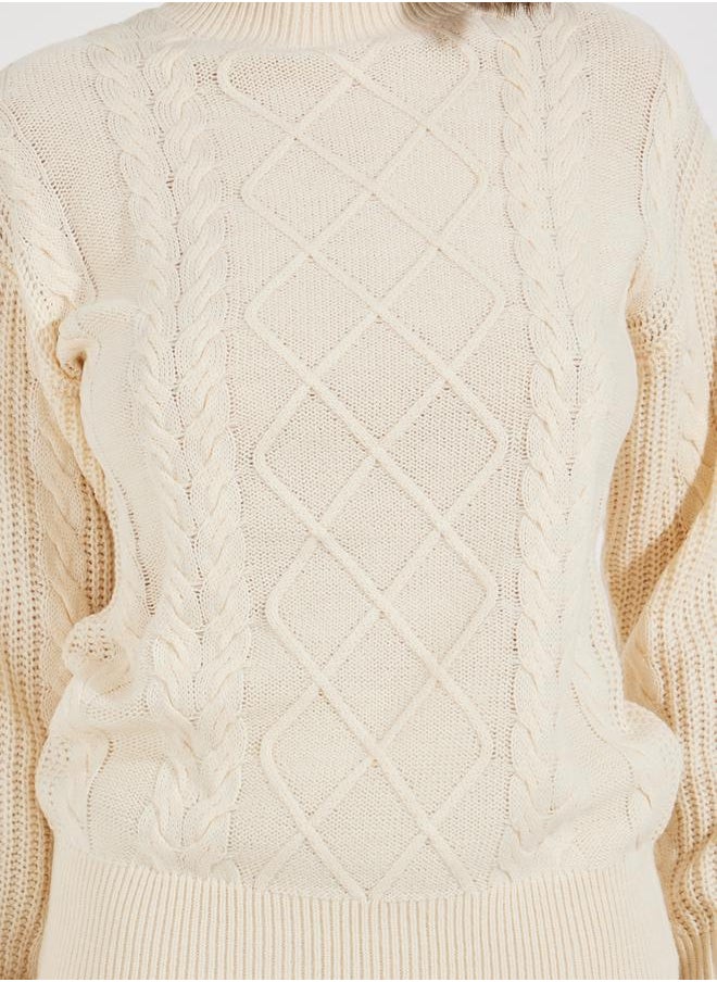 Styli - Regular Fit Regular Length High Neck Cable Knit Sweater - Image 1