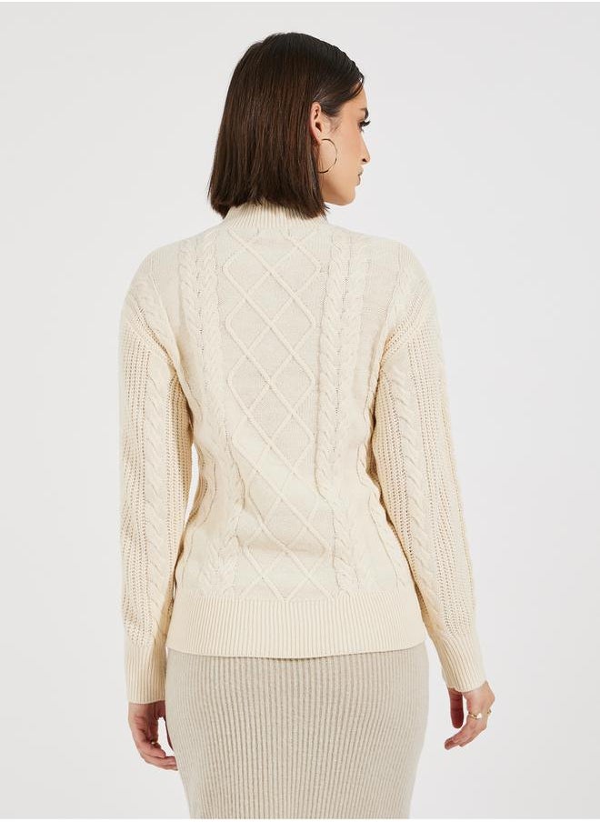 Styli - Regular Fit Regular Length High Neck Cable Knit Sweater - Image 1