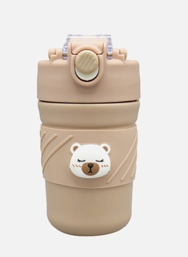 Happy Home Travel Coffee Mug with Lid, 450ml, Double Wall Vacuum Stainless Steel, Thermal Insulated Metal Cup for Hot and Cold Drinks (Light Brown) - Image 1