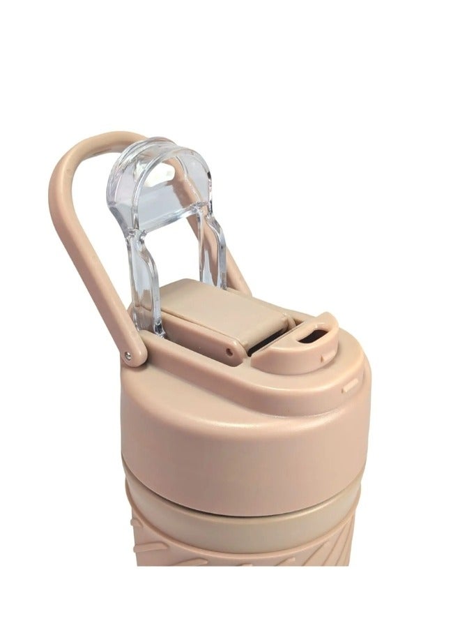 Happy Home Travel Coffee Mug with Lid, 450ml, Double Wall Vacuum Stainless Steel, Thermal Insulated Metal Cup for Hot and Cold Drinks (Light Brown) - Image 2