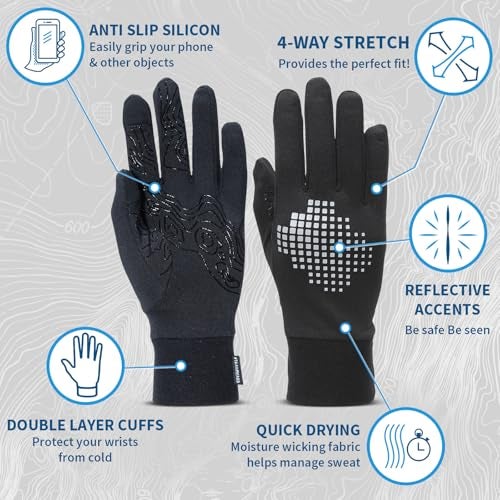 TrailHeads Lightweight Running Gloves for Men – Moisture Wicking & Touchscreen Gloves for Men with Anti-Slip Grip – Ideal for Cool Weather Workouts & Outdoor Activities Black/Reflective Small - Image 4