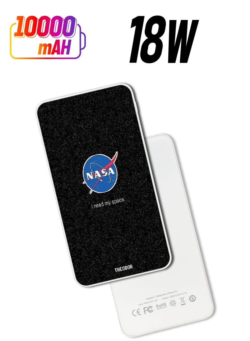 Theodor 10,000 mAh Super Fast Charging Ultra Compact Power Bank with Quick Charge & Power Delivery, Portable Charger For iPhone and Android Nasa I Need My Space - Image 1