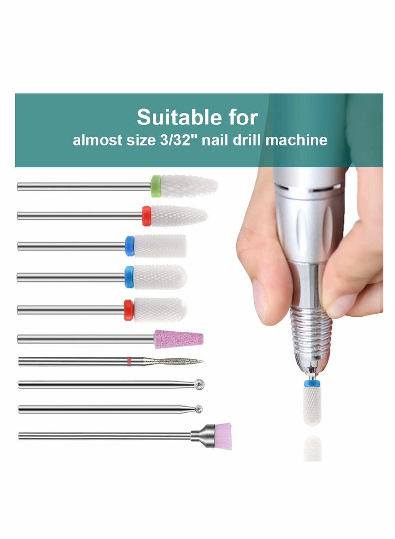 Zikra Nail Drill Bits Set, 10 Pcs Ceramic Nail Drill Bits for Acrylic Gel Nails Professional Nail Drill Bits Cuticle Remover Diamond Bits for Nails Manicure Pedicure - Image 3