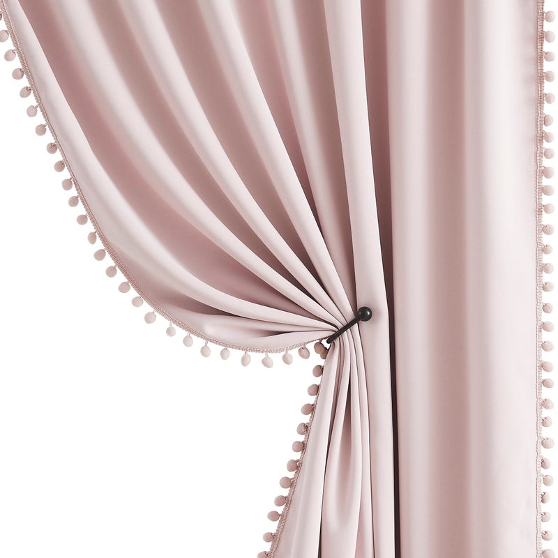 Jubilantex Pom Pom Pink Blackout Curtains 84 inches Long 2 Panels Triple Weave Window Treatments for Girls Bedroom and Living Room52 x 84Grommet