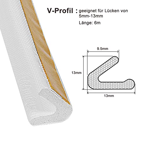 fowong Weather Stripping Door Seal, White V Shape Weather Stripping Seal Strip Foam for Door Frame Insulation Side, 1/2 Inch Wide X 19 Feet Long, Self-Adhesive Soundproofing Window Gap Sealing Strip - Image 3
