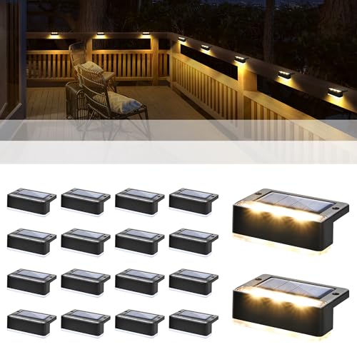 SOLPEX Solar Fence Lights, 6 LEDs Solar Lights Outdoor Waterproof Solar Powered for Deck, Stair, Front Porch, Balcony, Walkway, Garden, Yard, Patio, Pool Decor, IP65 Waterproof (16 Pack, Warm White) - Image 1
