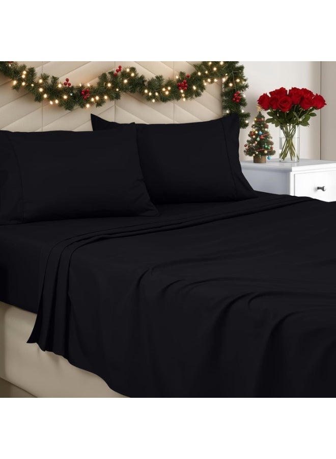 Utopia Bedding Queen Sheet Set - Brushed Microfiber - Soft Bed Sheets for Queen Size Bed Set - Includes 1 Fitted, 1 Flat, & 2 Pillow Cases - Deep Pocket (Black) - Image 1