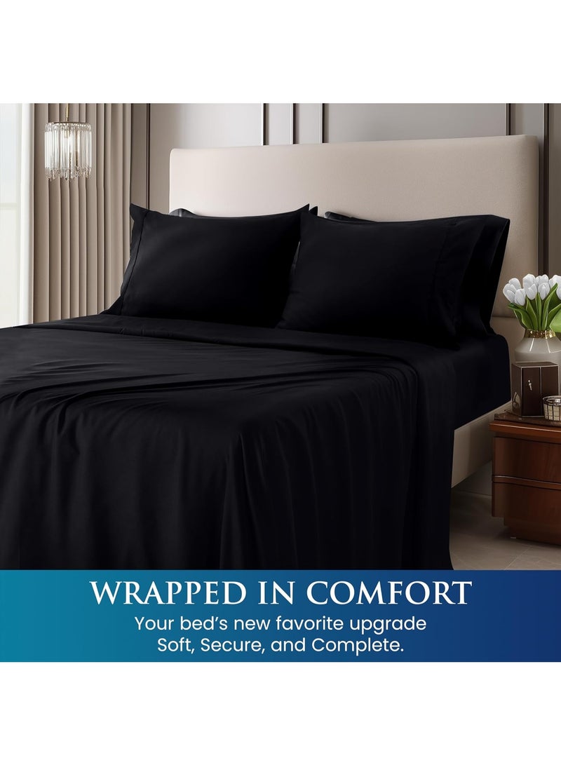 Utopia Bedding Queen Sheet Set - Brushed Microfiber - Soft Bed Sheets for Queen Size Bed Set - Includes 1 Fitted, 1 Flat, & 2 Pillow Cases - Deep Pocket (Black) - Image 4