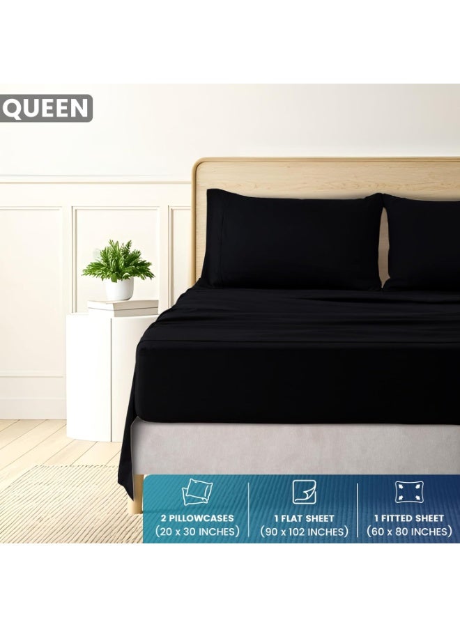 Utopia Bedding Queen Sheet Set - Brushed Microfiber - Soft Bed Sheets for Queen Size Bed Set - Includes 1 Fitted, 1 Flat, & 2 Pillow Cases - Deep Pocket (Black) - Image 2