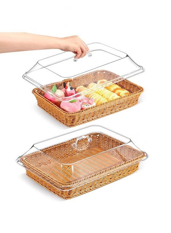إلفسا سلة خبز من الخيزران مع غطاء أكريليك شفاف - صينية طعام متينة وقابلة للغسل للحلويات والفواكه - مثالية للمطبخ والنزهات والعرض المنزلي - Image 1