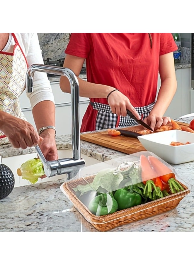 إلفسا سلة خبز من الخيزران مع غطاء أكريليك شفاف - صينية طعام متينة وقابلة للغسل للحلويات والفواكه - مثالية للمطبخ والنزهات والعرض المنزلي - Image 3