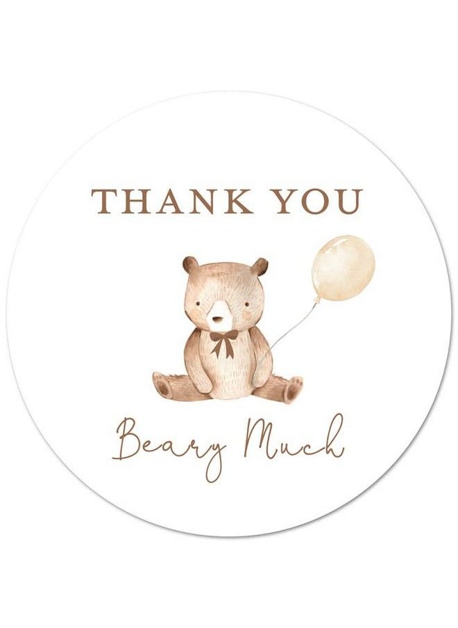 InvitationHouse - 2" Round Bear Balloon Baby Shower Thank You Beary Much Favor Stickers Set Of 40 (Beige Balloon) - Image 1