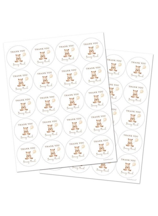 InvitationHouse - 2" Round Bear Balloon Baby Shower Thank You Beary Much Favor Stickers Set Of 40 (Beige Balloon) - Image 1