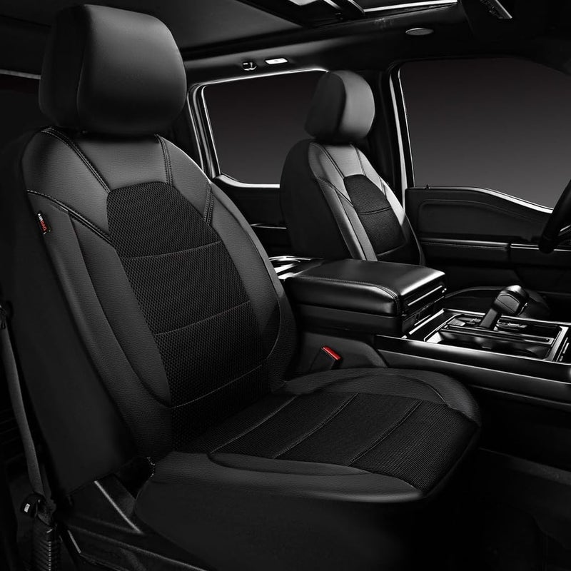 STHIRA® Leather and 3D Air Mesh Universal Fit Car Seat Covers, for Sedans,Trucks,Suvs,Airbag Compatible,Zipper Design and Reserved Opening Holes for Headrest - Image 2