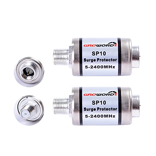 groword Coaxial Surge Lightning Protector for Coaxial TV Antenna and Satellite in-Line 75 Ohm 5-2500MHz, 2 Pack Hum/Buzz/Noise Eliminator,Low Loss (5-2400MHz) - Image 1