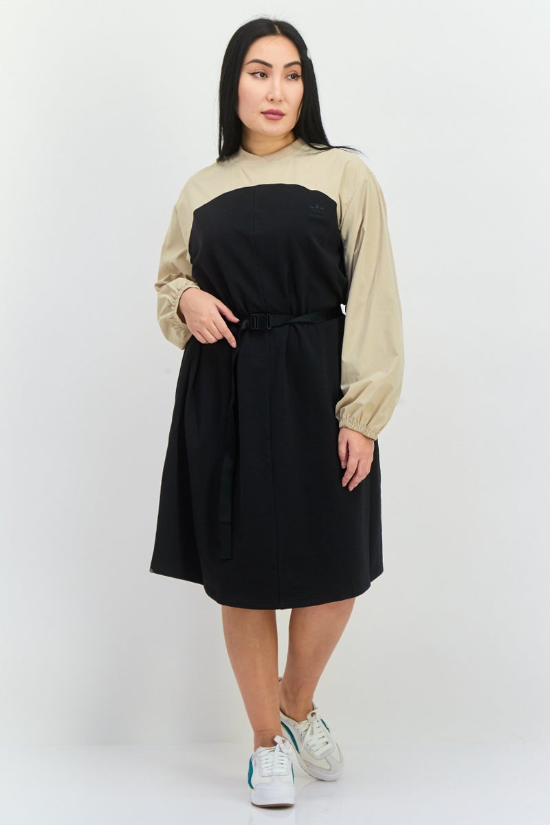adidas Originals Women Sportswear Fit Long Sleeves Outdoor Belted Dress, Black  - Image 1