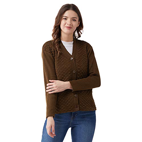 Pivl Self Design V Neck Casual Women Sweater/Cardigan for Winter (X-Large, Brown) - Image 1