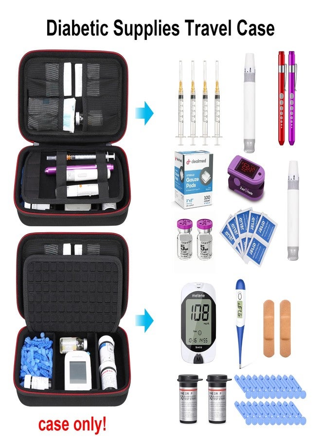 Elonbo Diabetic Supplies Travel Case, Glucose Meter Portable Storage Bag, Diabetic Care Kits Organizer Holder, Diabetic Supply Carrying Case for Glucose Meter Insulin Pen Blood Sugar Test Strips,Black - Image 2