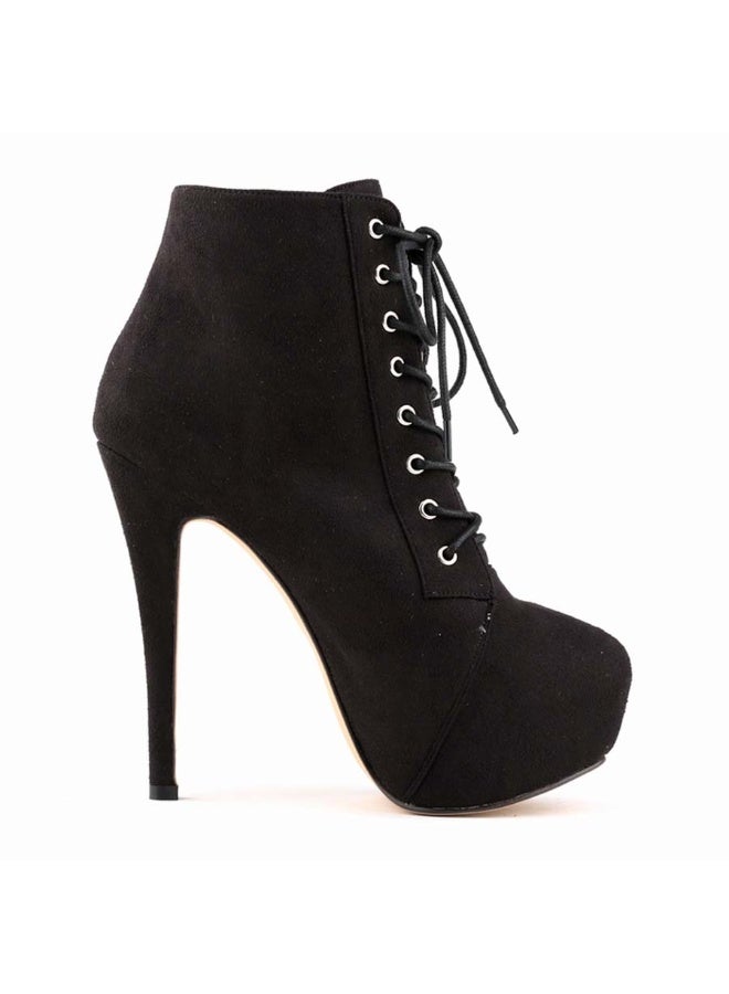 Loquat Short Shaft Ankle Strap Platform Ultra High Heel Martens Boots 14cm Black  - Image 1