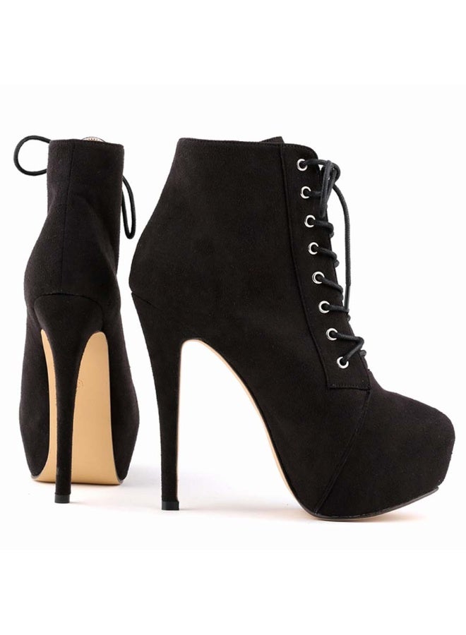 Loquat Short Shaft Ankle Strap Platform Ultra High Heel Martens Boots 14cm Black  - Image 2