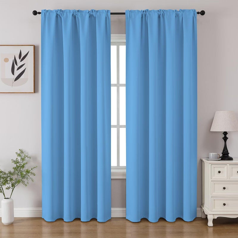 CUCRAF Light Blue Blackout Curtains 84 inch Length 2 Panels Set, Rod Pocket Room Darkening Drapes for Bedroom Living Room, Insulated Thermal Light Blocking Window Curtain (W52 x L84 Inch) - Image 1