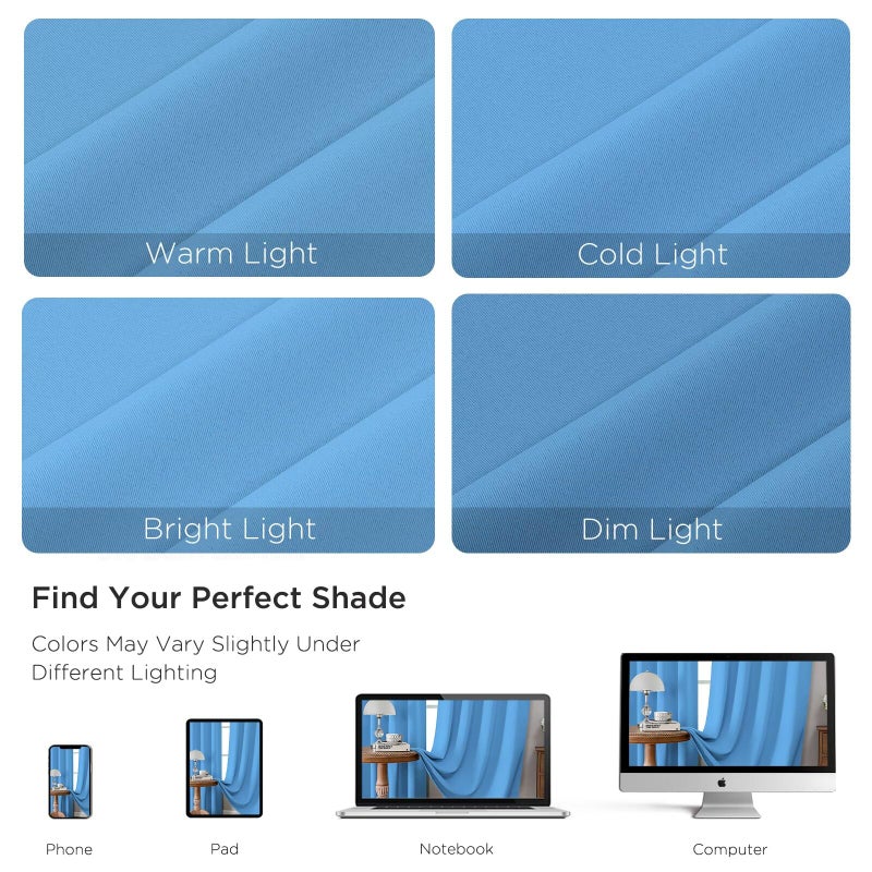 CUCRAF Light Blue Blackout Curtains 84 inch Length 2 Panels Set, Rod Pocket Room Darkening Drapes for Bedroom Living Room, Insulated Thermal Light Blocking Window Curtain (W52 x L84 Inch) - Image 4