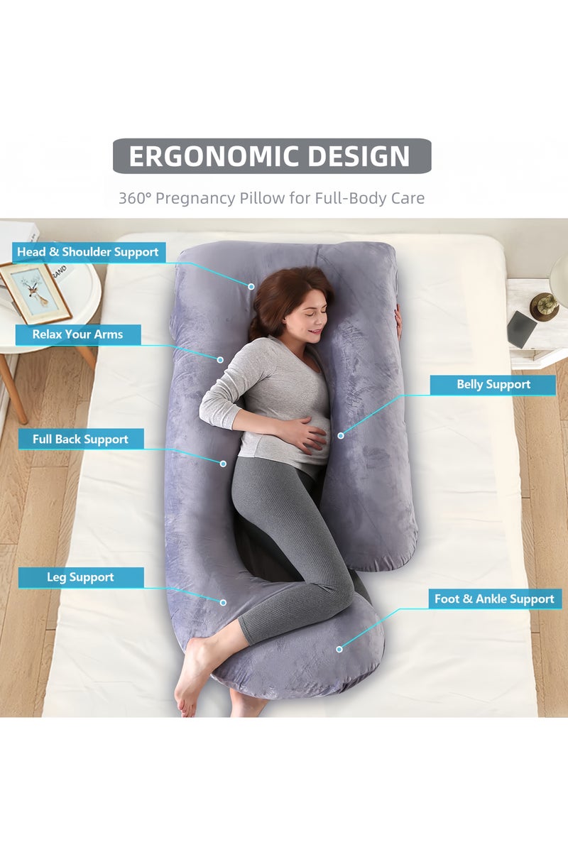 أَليفينجهوم مخدة حوامل  للنوم، وسادة حمل على شكل حرف G لدعم الأمومة لكامل الجسم، وسادة للحوامل بغطاء مخملي قابل للإزالة من القطن، مخدة دعم الأمومة لكامل الجسم (رمادي غامق) - Image 2