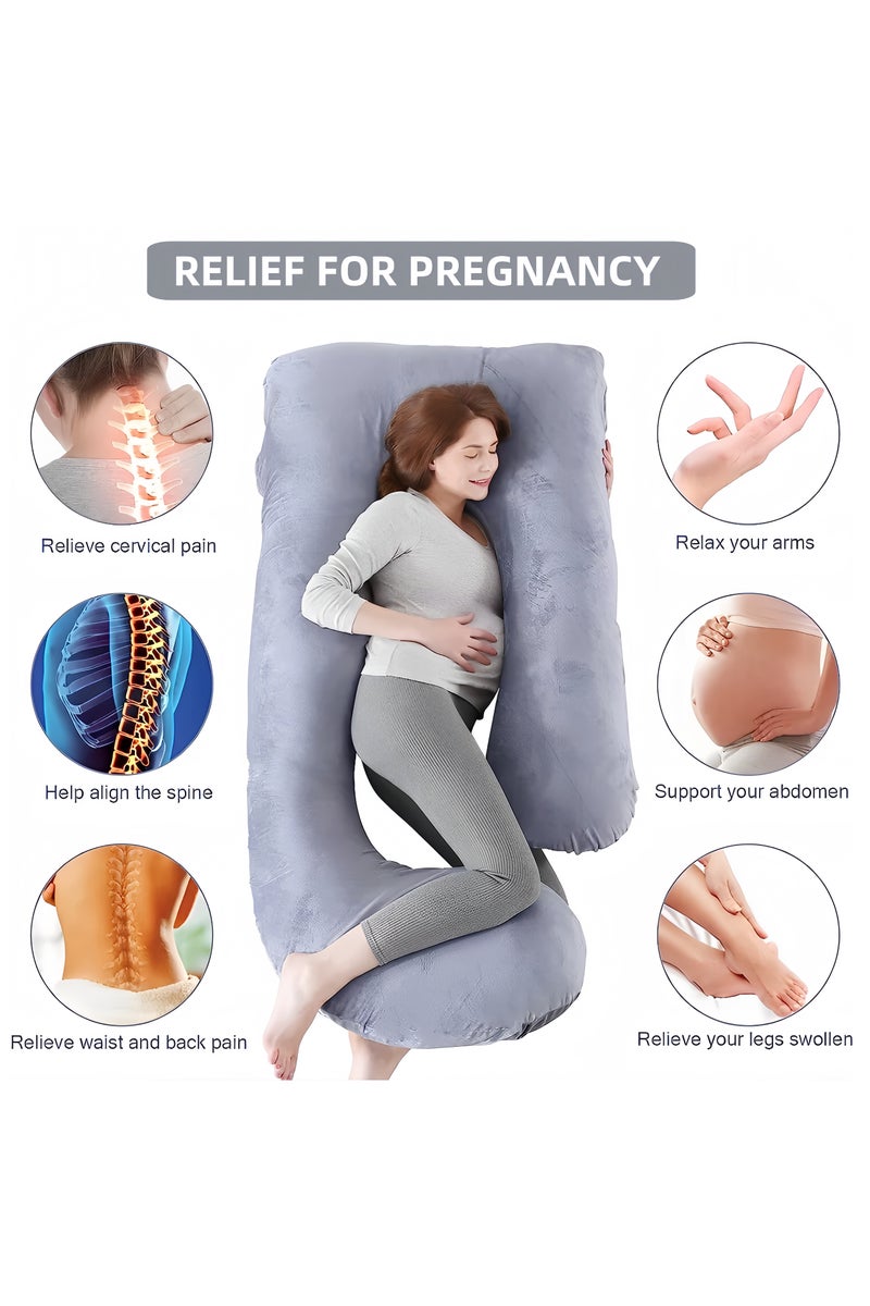 أَليفينجهوم مخدة حوامل  للنوم، وسادة حمل على شكل حرف G لدعم الأمومة لكامل الجسم، وسادة للحوامل بغطاء مخملي قابل للإزالة من القطن، مخدة دعم الأمومة لكامل الجسم (رمادي غامق) - Image 3