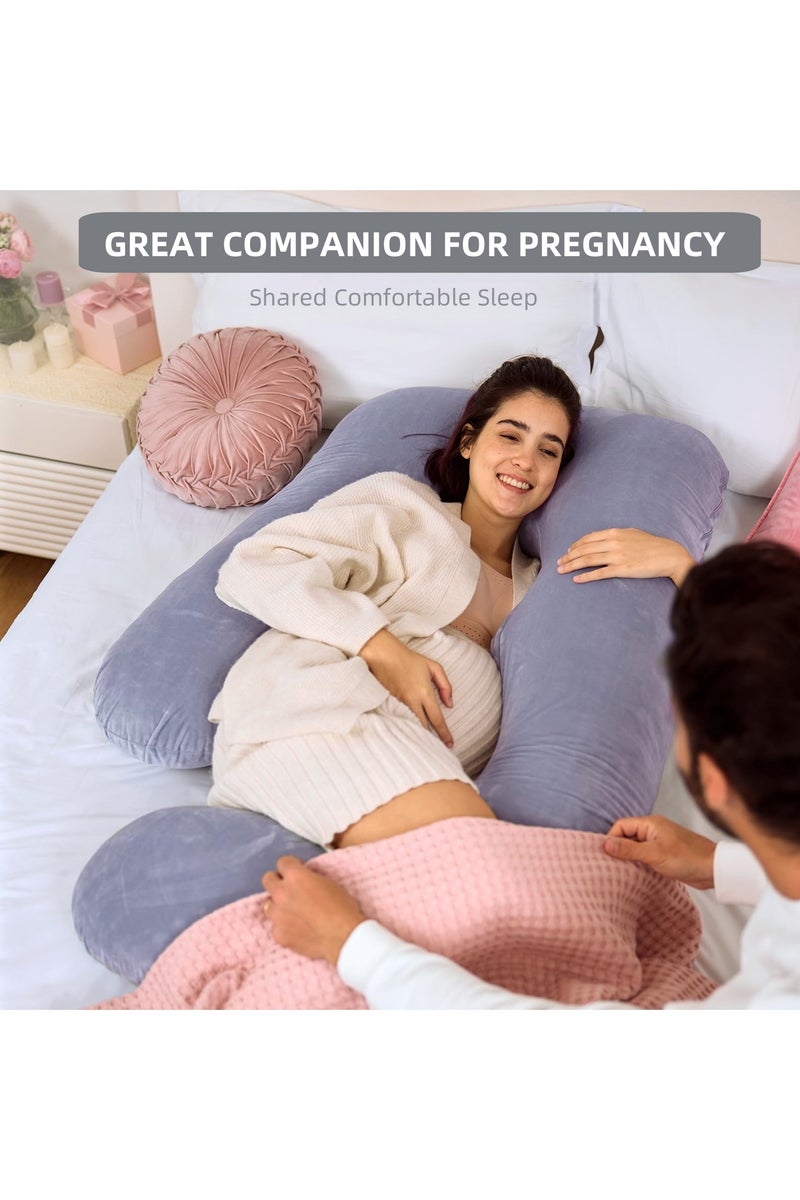 أَليفينجهوم مخدة حوامل  للنوم، وسادة حمل على شكل حرف G لدعم الأمومة لكامل الجسم، وسادة للحوامل بغطاء مخملي قابل للإزالة من القطن، مخدة دعم الأمومة لكامل الجسم (رمادي غامق) - Image 4
