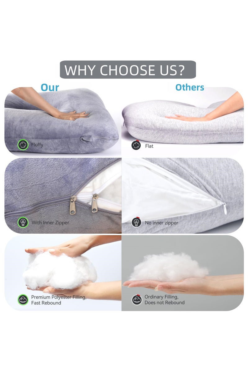 أَليفينجهوم مخدة حوامل  للنوم، وسادة حمل على شكل حرف G لدعم الأمومة لكامل الجسم، وسادة للحوامل بغطاء مخملي قابل للإزالة من القطن، مخدة دعم الأمومة لكامل الجسم (رمادي غامق) - Image 5