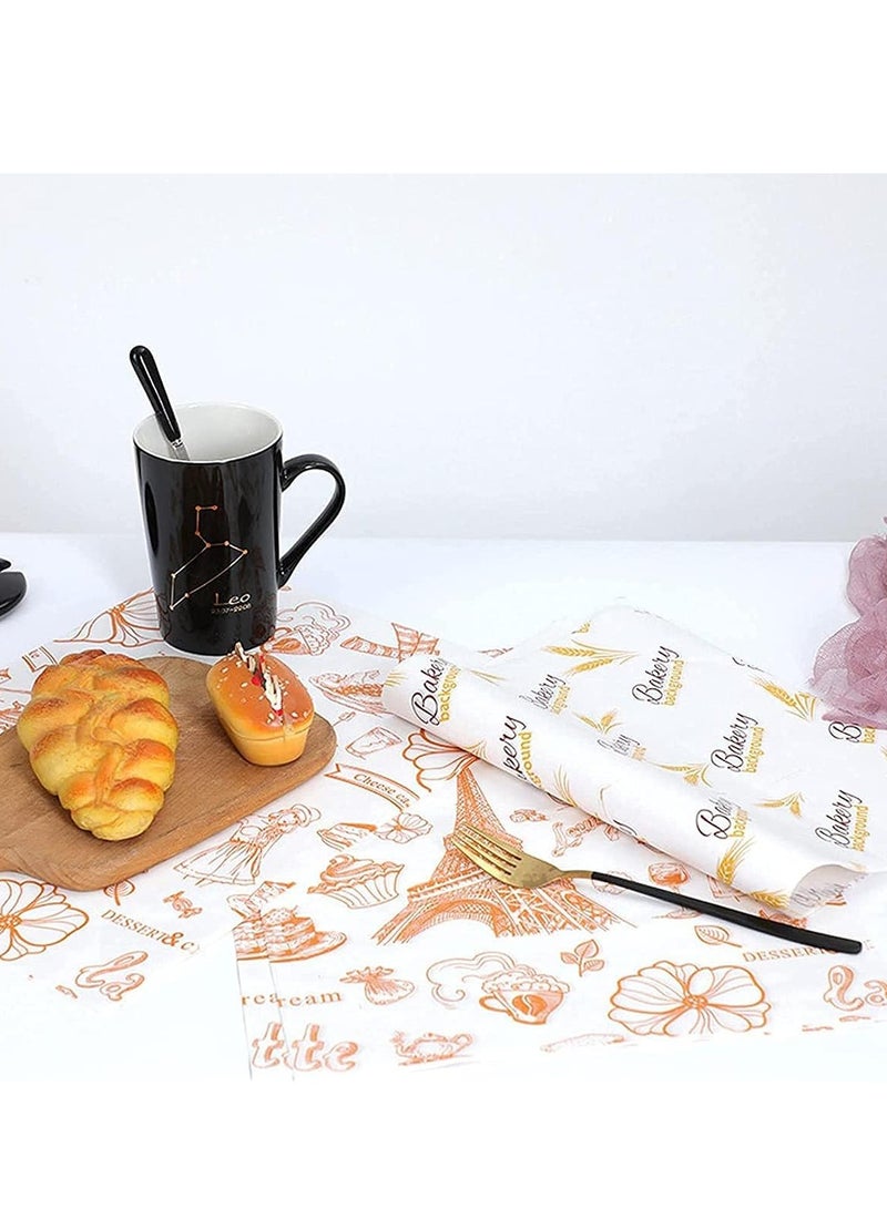 SYOSI Baking Blotting Paper Kitchen Supplies 100 Pieces of Wheat Ear English Letters Pattern Sandwich Disposable Oil-Proof Wrapping Food Basket Liner French Fries Burger Cake  - Image 3