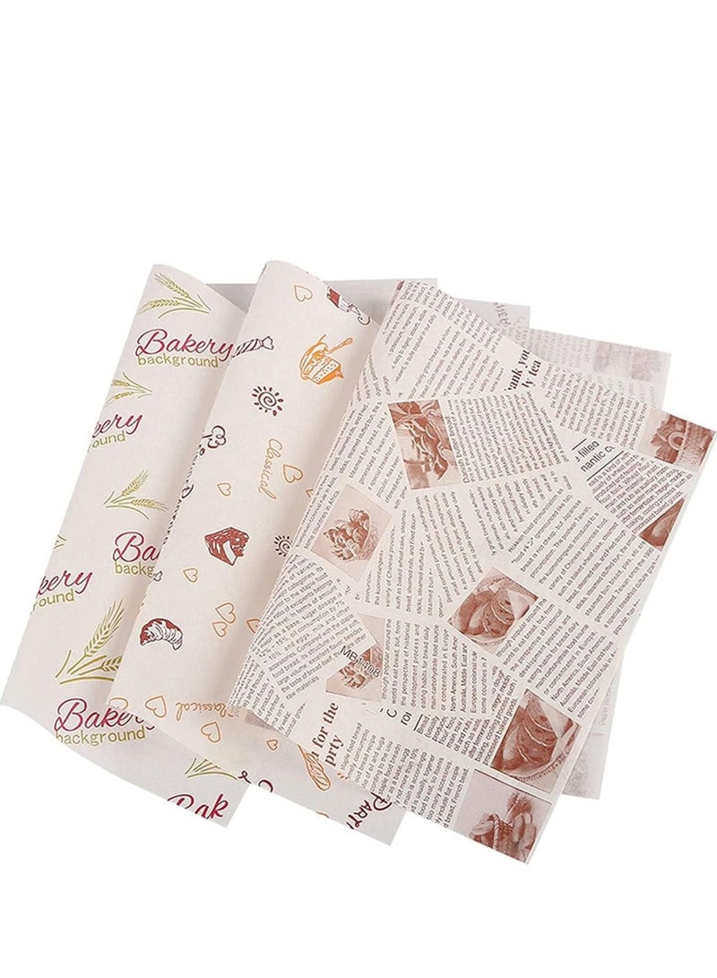 SYOSI Baking Blotting Paper Kitchen Supplies 100 Pieces of Wheat Ear English Letters Pattern Sandwich Disposable Oil-Proof Wrapping Food Basket Liner French Fries Burger Cake  - Image 1