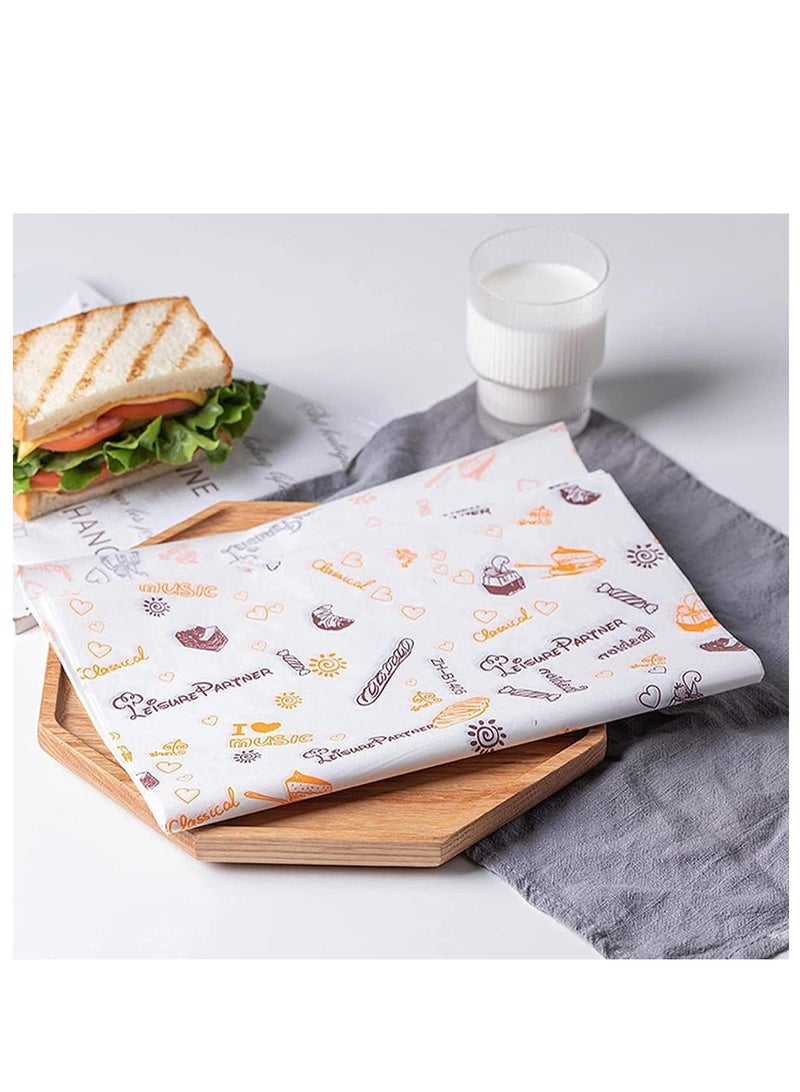 SYOSI Baking Blotting Paper Kitchen Supplies 100 Pieces of Wheat Ear English Letters Pattern Sandwich Disposable Oil-Proof Wrapping Food Basket Liner French Fries Burger Cake  - Image 2
