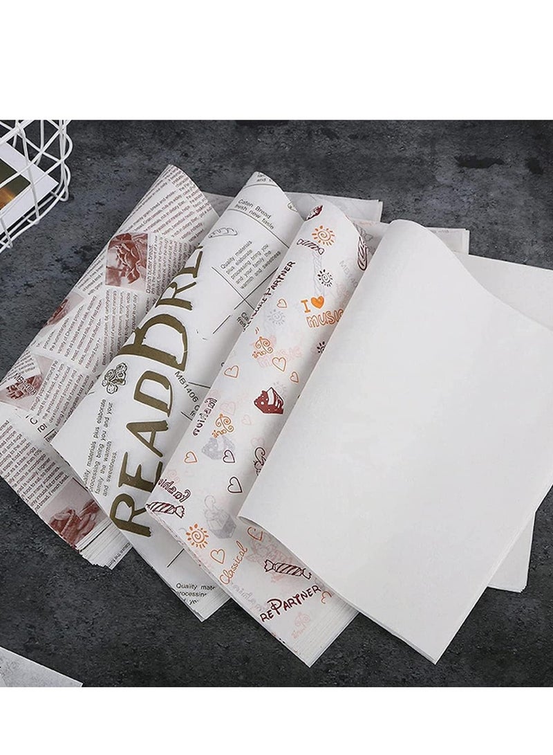 SYOSI Baking Blotting Paper Kitchen Supplies 100 Pieces of Wheat Ear English Letters Pattern Sandwich Disposable Oil-Proof Wrapping Food Basket Liner French Fries Burger Cake  - Image 5