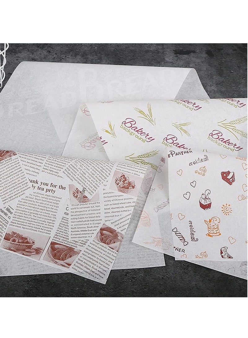 SYOSI Baking Blotting Paper Kitchen Supplies 100 Pieces of Wheat Ear English Letters Pattern Sandwich Disposable Oil-Proof Wrapping Food Basket Liner French Fries Burger Cake  - Image 4