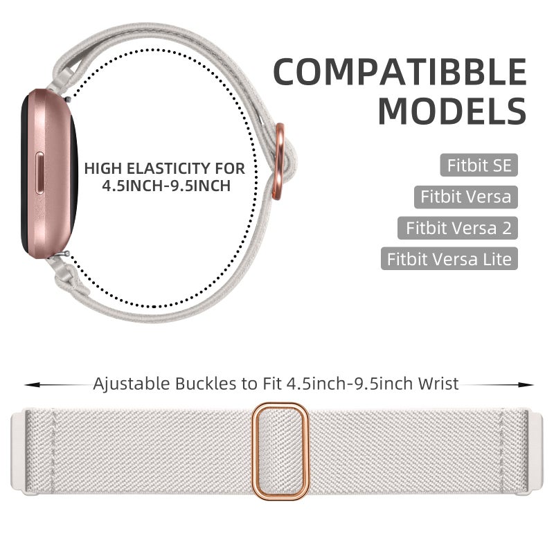 DaQin Elastic Sport Nylon Band Compatible with Fitbit Versa 2 Watch Bands Women Men, 5 Pack Adjustable Stretchy Solo Loop Wristband for Versa/Versa Lite/SE/Fitbit Versa 2 Bands Women of Smartwatch - Image 2