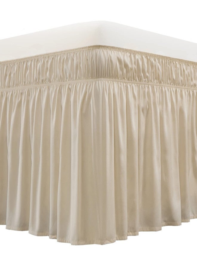 MEILA Wrap Around Bed Skirt Three Fabric Sides Elastic Dust Ruffled 24 Inch Tailored Drop,Easy to Install Fade Resistant-Beige, Twin/Full - Image 1