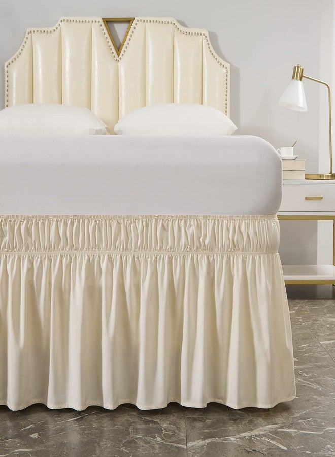 MEILA Wrap Around Bed Skirt Three Fabric Sides Elastic Dust Ruffled 24 Inch Tailored Drop,Easy to Install Fade Resistant-Beige, Twin/Full - Image 2