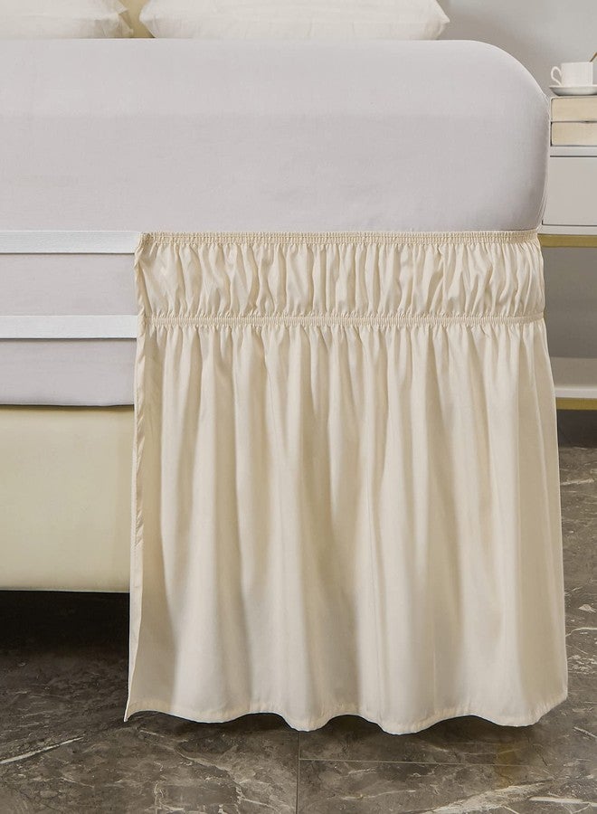 MEILA Wrap Around Bed Skirt Three Fabric Sides Elastic Dust Ruffled 24 Inch Tailored Drop,Easy to Install Fade Resistant-Beige, Twin/Full - Image 4