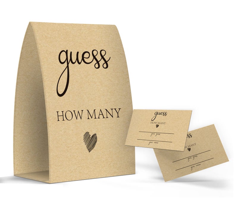 Guess How Many Kraft Bridal Shower Decorations Bridal Shower Games  One Sign and 50 CardsGUESS003