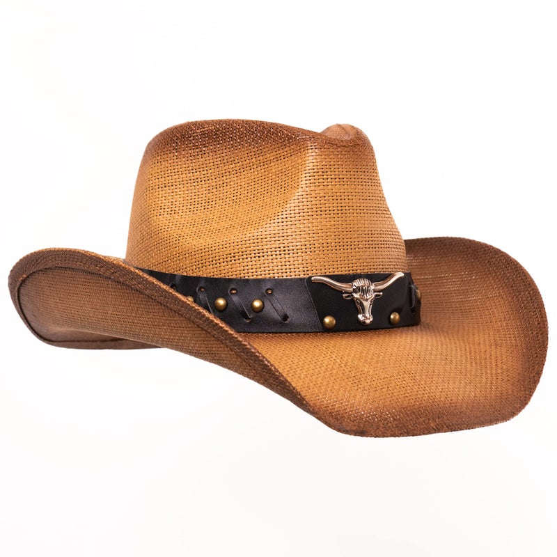 grinderPUNCH Western Outback Cowboy Hat Men's Women's Style Classic Straw Western Cowgirl Hat (US, Numeric, 6 3/4, 7 3/8, Brown) - Image 2