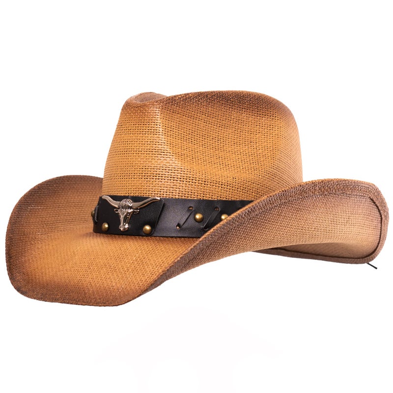 grinderPUNCH Western Outback Cowboy Hat Men's Women's Style Classic Straw Western Cowgirl Hat (US, Numeric, 6 3/4, 7 3/8, Brown) - Image 1
