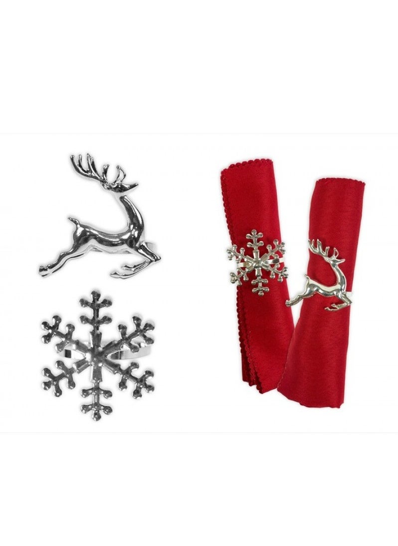 RSW - Rsw Christmas  Silver Napkin Ring Snowflake And Reindeer Design - Image 1