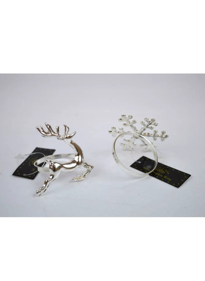 RSW - Rsw Christmas  Silver Napkin Ring Snowflake And Reindeer Design - Image 1