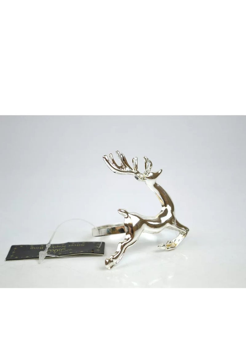 RSW - Rsw Christmas  Silver Napkin Ring Snowflake And Reindeer Design - Image 1