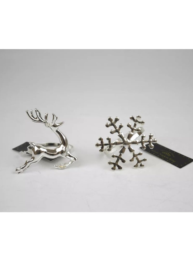 RSW - Rsw Christmas  Silver Napkin Ring Snowflake And Reindeer Design - Image 1