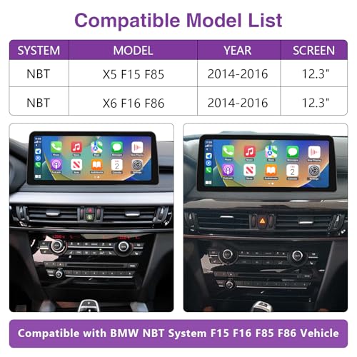 NINETOM 12.3 inch Touchscreen Wireless CarPlay Android Auto Multimedia Car Radio Receiver Compatible with BMW X5 X6 Series with NBT System, F15/F16/F85/F86 (2014-2016) - Image 2